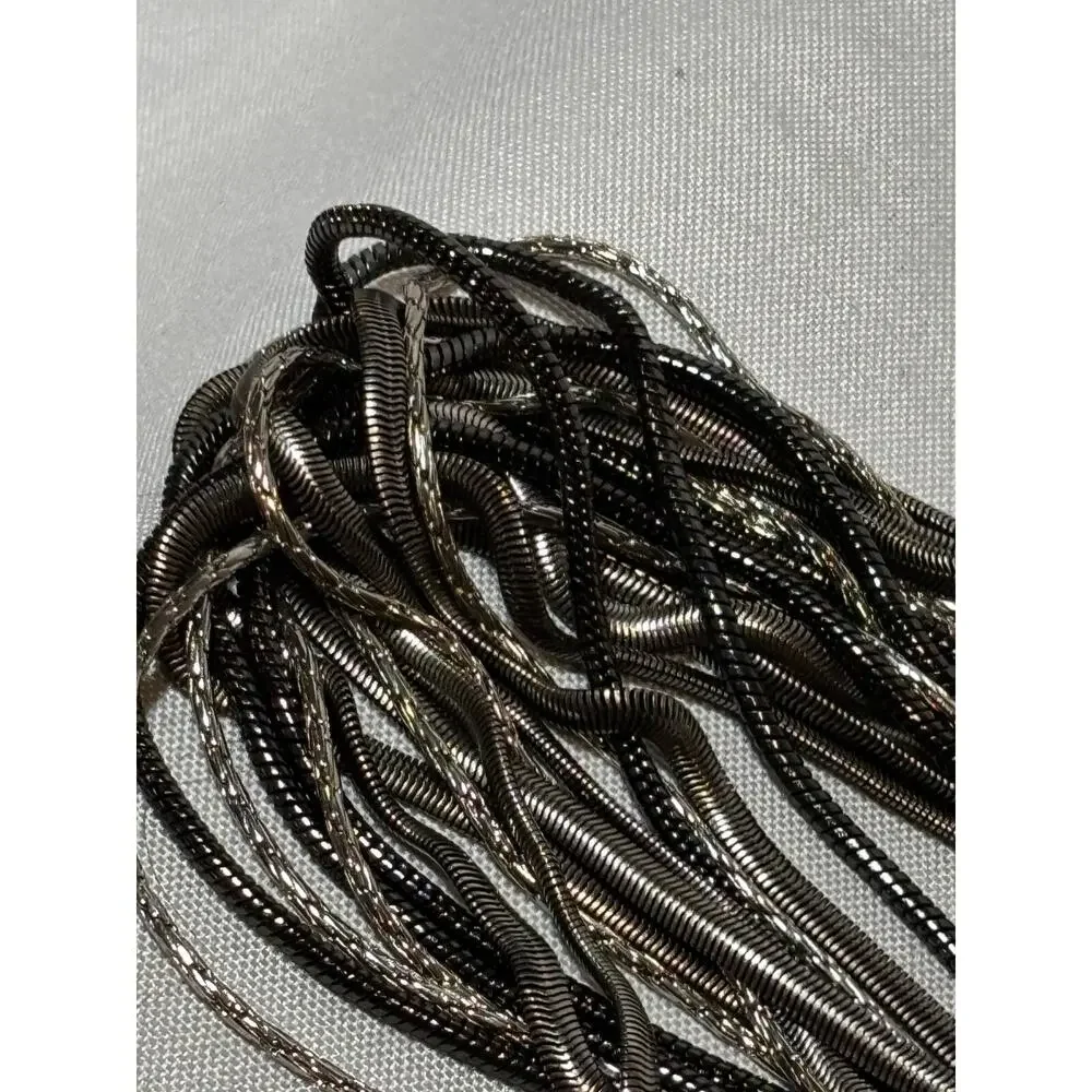Kiam Family Silver‎ Tone, Chunky Multi Strand Silver & Black Chain Necklace Bold